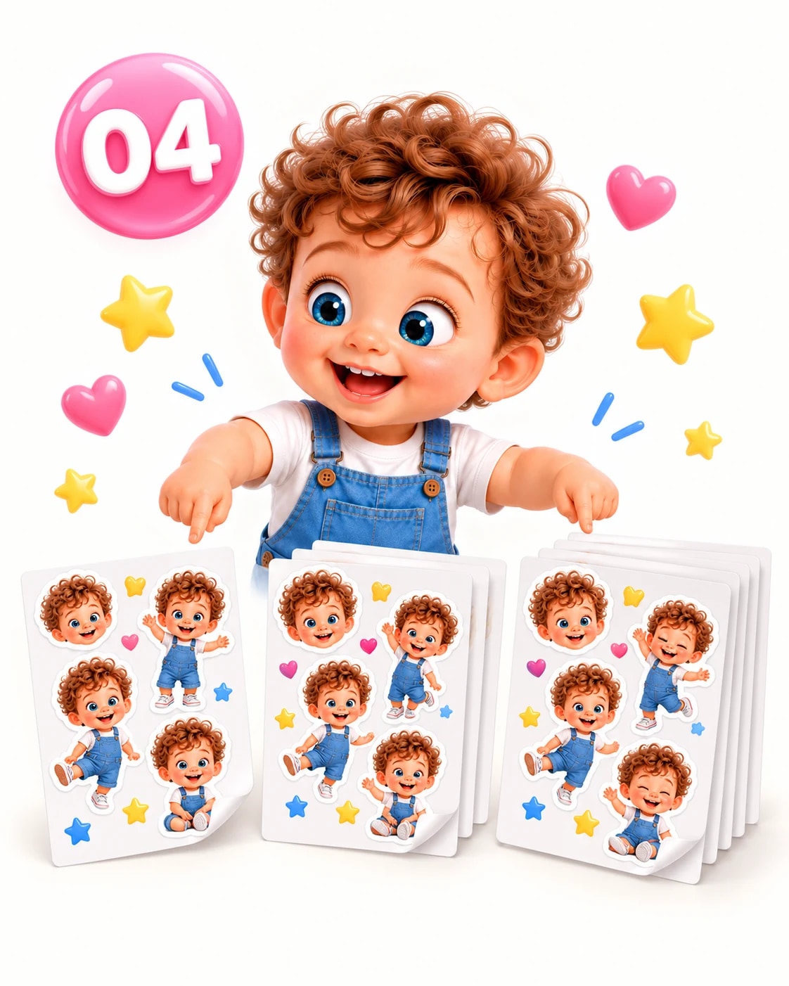 Step four: stacks of sticker sheets in different sizes, one for each pack.