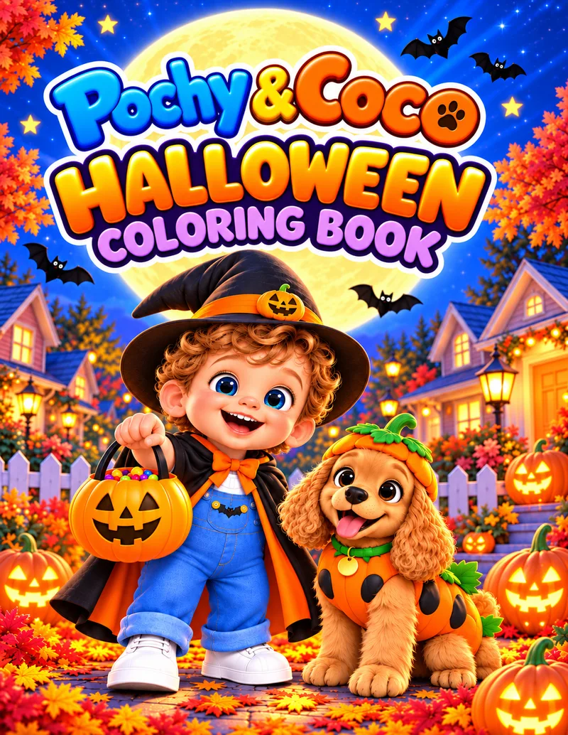 Cover of Pochy & Coco Halloween Coloring Book